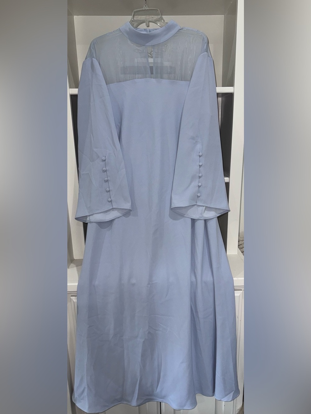 Eloquii Powder Blue Long Sleeve A-Line Dress with Covered Buttons Sz 14 - Picture 3 of 8